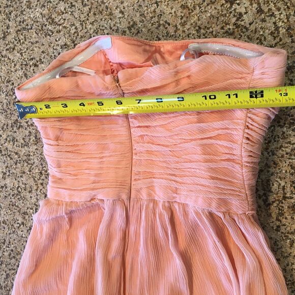 Donna Morgan Sz 2 Orange Coral Pink Dress Strapless Sweetheart Crinkle Silk - Picture 10 of 12